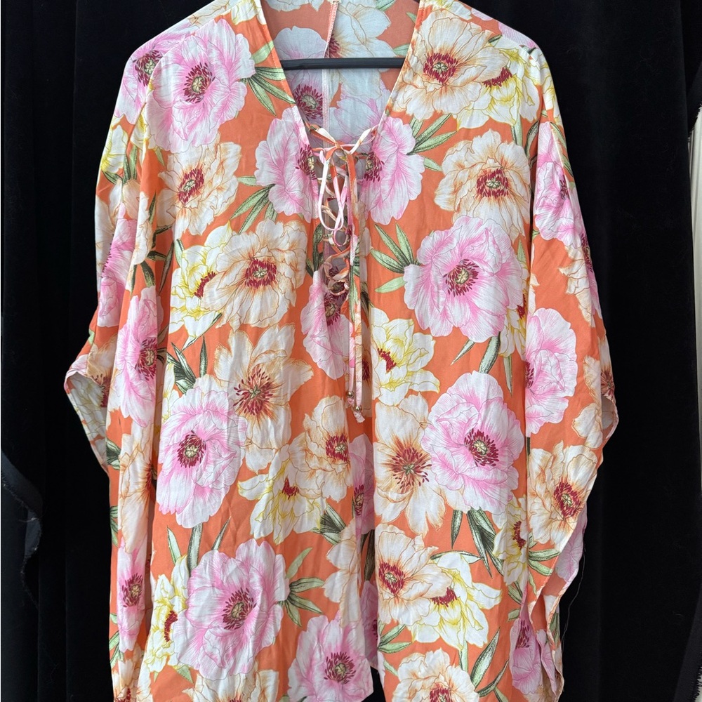 Floral Lace-Up Women's Beach Coverup